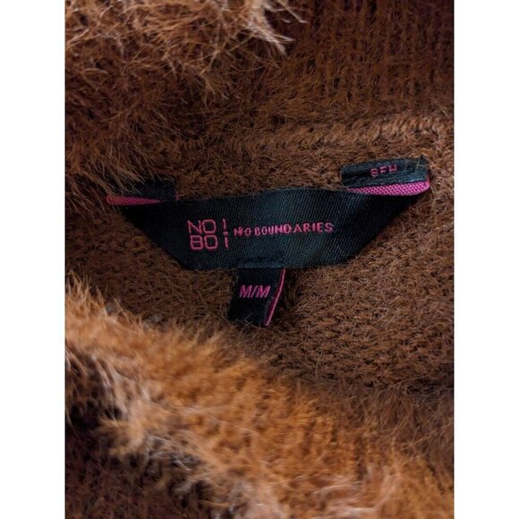 No Boundaries No Bo Womens M Fuzzy Mock Neck Cropped Sweater Brown Aztec Pattern - Picture 5 of 5